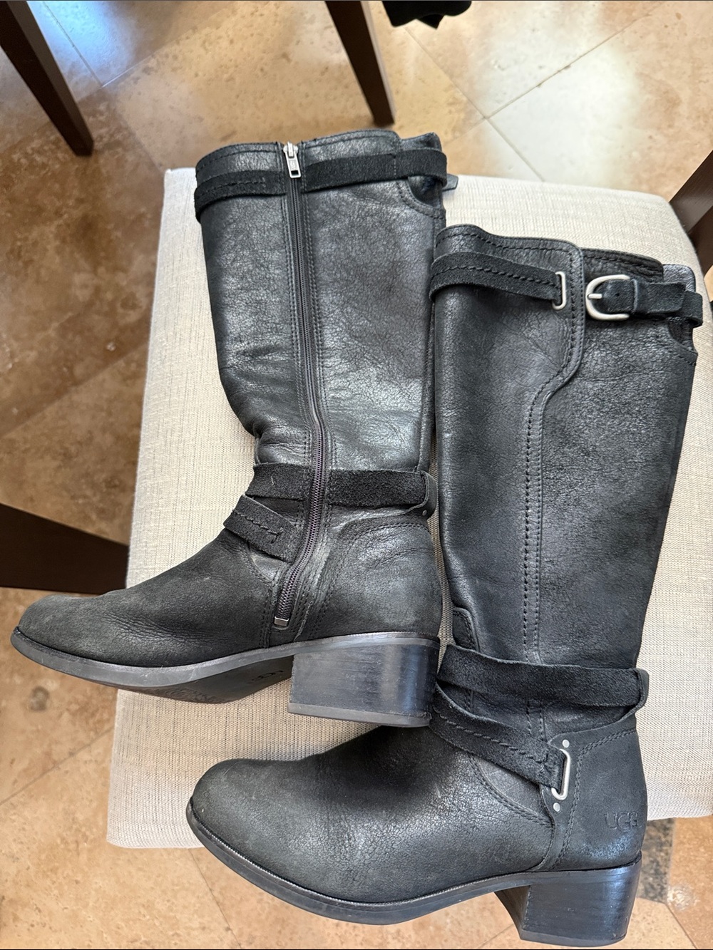UGG Women’s Darcie Knee-High Riding Boots Black with Zippers